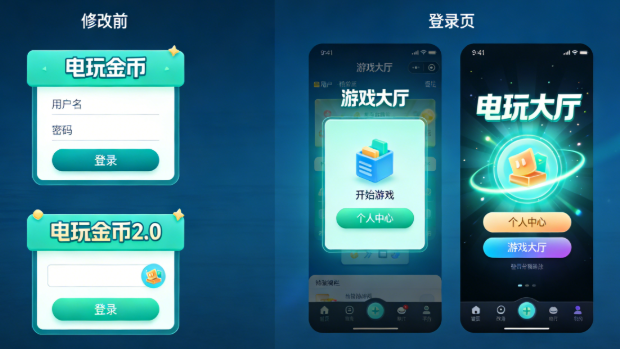 电玩源码 UI 修改教程，开源电玩金币源码界面调整对比截图