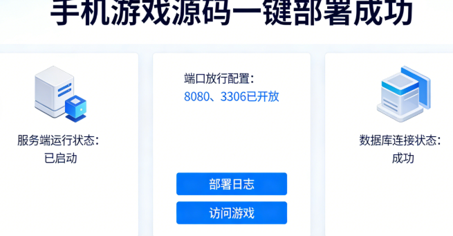 手机游戏源码搭建教程，宝塔面板一键部署成功界面截图