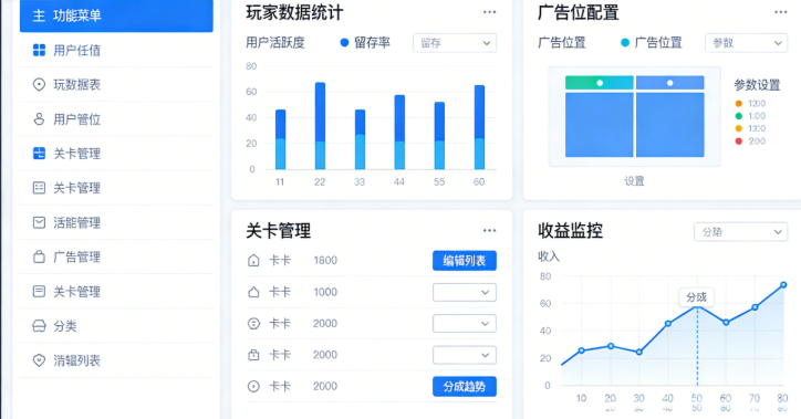休闲手游源码管理后台，小游戏变现运营系统截图